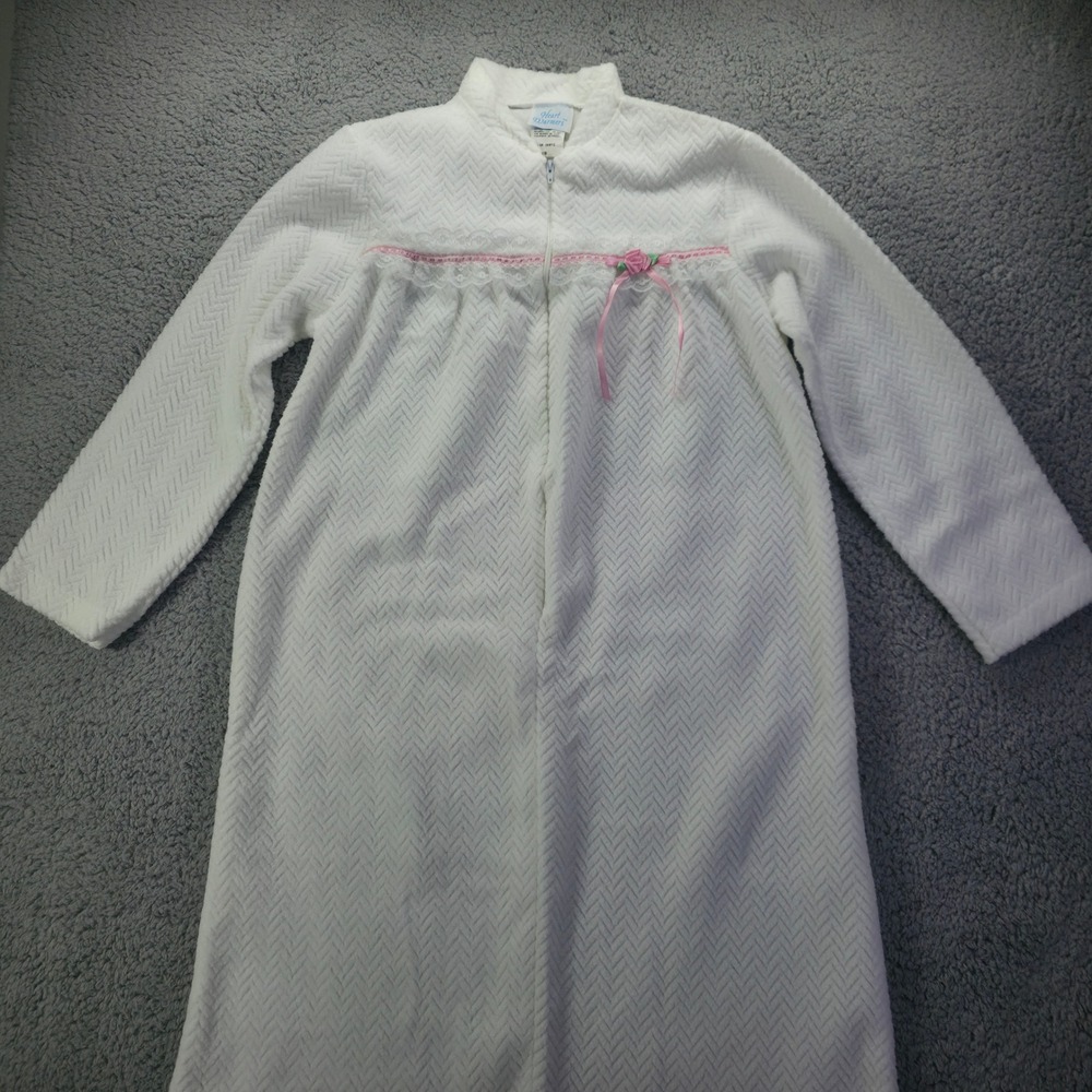 Heart Warmers Girls White Fleece Zip Front Nightgown Lace Rose Size 10 SR 36812